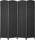 FDW Room Divider 4 Panel Screen 5.6 Ft Tall Partition Privacy Screens Folding Room Separation Free Standing Waterproof Wood Frame Wall Divider, Coal Black