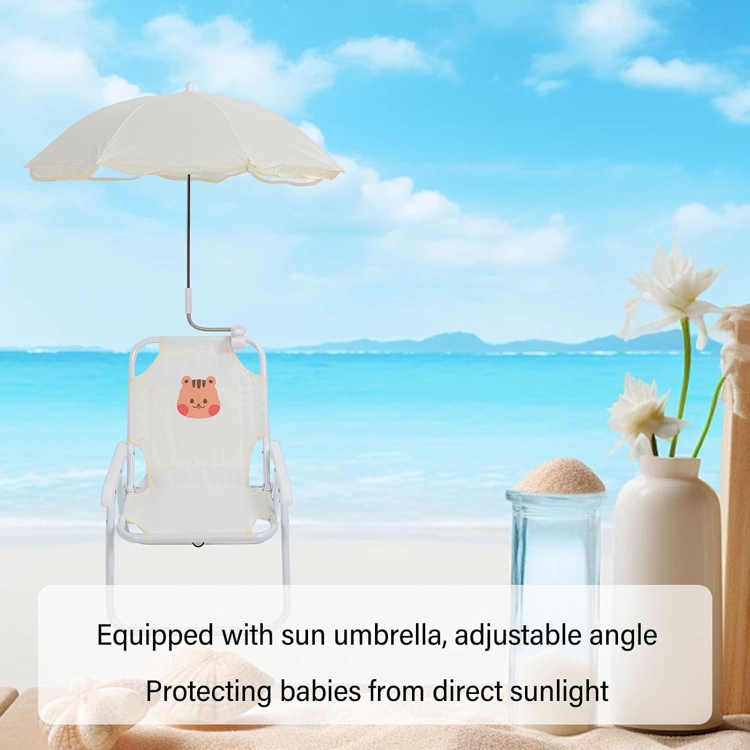 Gazaar Kids Beach Chair with Umbrella, Foldable Portable Camping Chair for Outdoor Activities, Lightweight Sturdy with Adjustable Sunshade (Squirrel)
