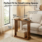 Narrow Side Table for Small Spaces, 7.9" Slim End Table with 2-Tier Open Storage Shelf, Modern Skinny Wood Sofa Table for Living Room, Bedroom, Nightstand, Couch (Rustic Brown)