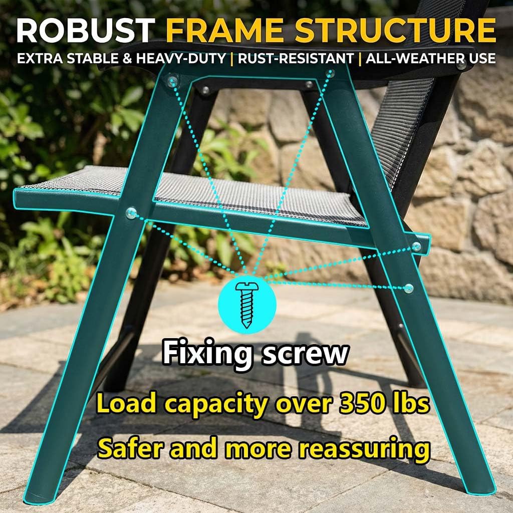 Outdoor Patio Chairs Set of 2, Gray Stackable Portable Deck Chairs for Garden, Camping and Travel, Space Saving Foldable Outdoor Dining Chairs, Weather Resistant Stackable Lawn Chairs