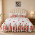 Ruffled Comforter Set King with Attached Bed Skirt, 3 Piece Skirted Comforter Bedding Set, Shabby Chic Floral French Country Comforter with Bedskirt Ruffled Dust Ruffle Design for Farmhouse Bedroom