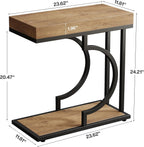 Tribesigns Narrow Side Table for Couch, C Shaped End Table with Metal Frame, Farmhouse Bedside Tables, Small Sofa Tables for Small Spaces, Living Room (1, Natural+Black)