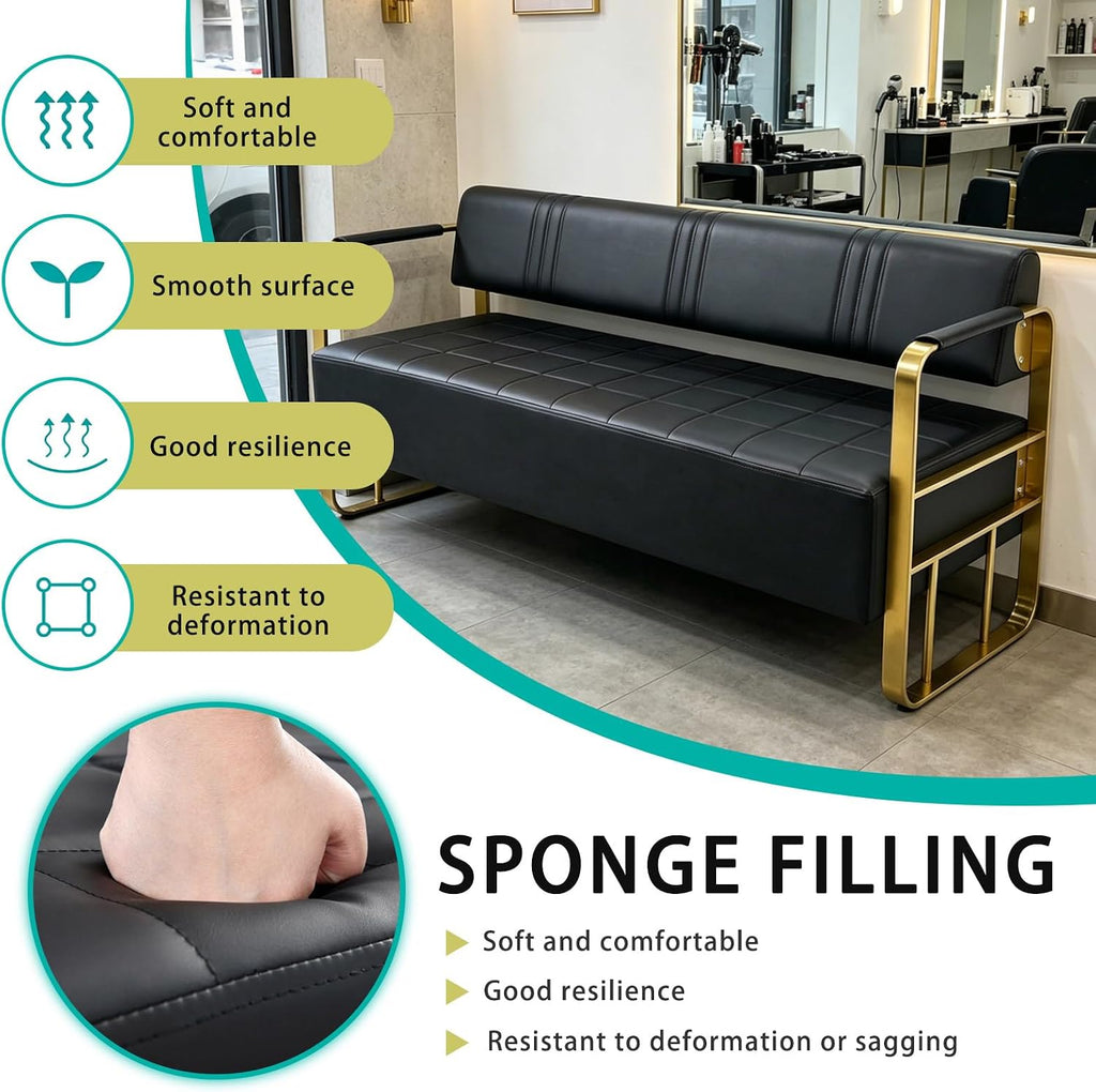 Waiting Room Bench with Backrest, Faux Leather Upholstered Reception Bench & Stainless Steel Frame - for Hair Salons, Offices, and Hotels