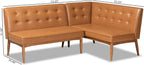 Baxton Studio Arvid Mid-Century Modern Tan Faux Leather Upholstered and Walnut Brown Finished Wood 2-Piece Dining Corner Sofa Bench