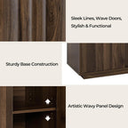 CHITA 63" Sideboard Buffet Cabinet with Storage, Wooden Console Cabinet with 4 Tereoscopic Wavy Door Panels & Adjustable Shelves, Storage Credenzas for Living Room, Kitchen, Hallway, Walnut