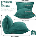 L-Shaped Oversized Bean Bag Chair, Fluffy Memory Foam Beanbag with Corduroy Fabric for Adults Teens Kids, Lightweight Lounge Floor Sofa Chair for Living Room Bedroom - Green