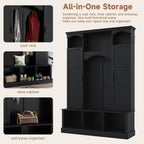 Merax Hall Tree with Bench and Shoe Storage 77.3" Tall with Adjustable Shelves, Modern All-in-One Entryway Bench with 2 Side Cabinets & 7 Hooks, Elegant Arched Design, 55.1"L x 15.7"W (Black)