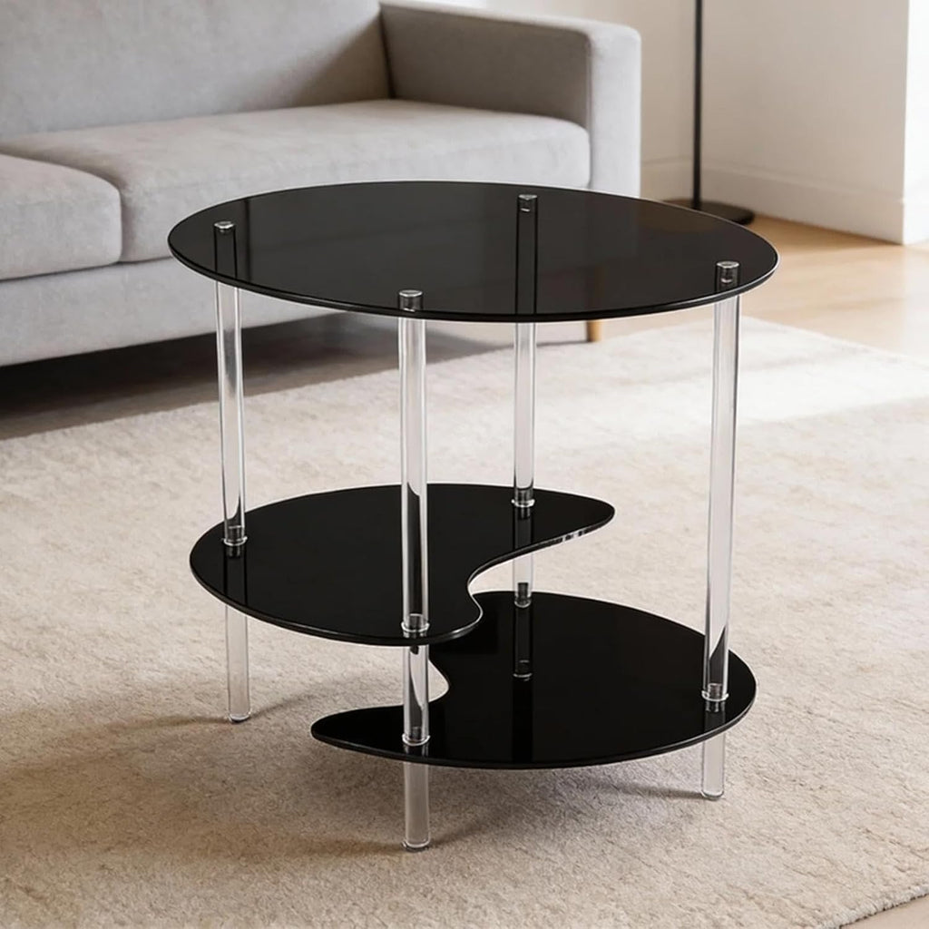 Acrylic Side Table 3 Tier Small End Table Furniture with 3 Storage Shelves NightStand Drink Desk for Couch Laundry Entryway, Black