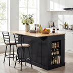 LOKO 48" Stationary Kitchen Island with Drop Leaf, Rubber Wood Top Butcher Block Island Table with 2 Drawers, Cabinet & Adjustable Shelf, Multipurpose Kitchen Cart for Dining Room, Living Room & Bar