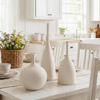 Relexome Ceramic Vase Set of 3 Neutral Vases Home Decor Modern Minimalist Decorative Vase Matte Ribbed Vases for Centerpieces Living Room Shelf Entryway Table Decor Beige