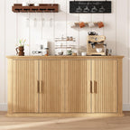 Fluted Sideboard Buffet Cabinet with Storage, 60" Modern Credenza with 4 Doors & Adjustable Shelves, Wood Coffee Bar Table for Living Room, Kitchen, Dining Room, Hallway, Natural Oak