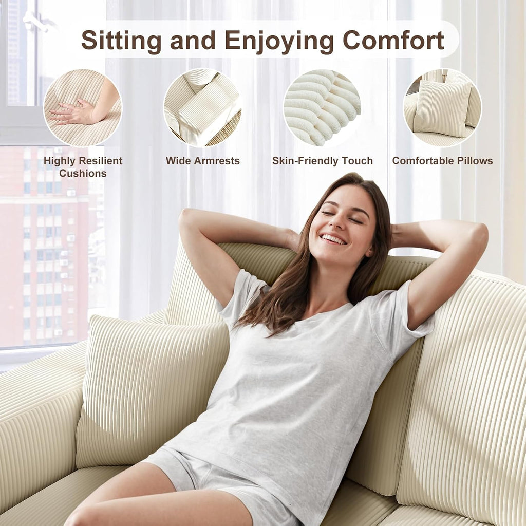 2 Square Cloud Footstool for Living Room, No Assembly Modular Corduroy Convertible Seat, Modern Boneless Style Sofa Accessory for Lounge or Bedroom
