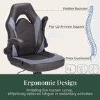 Ergonomic Computer Game Desk Chair - PU Leather Lumbar Support, Height Adjustable High Back Video Game with Flip-up Armrest, Rolling Swivel for Adults, Deep Grey