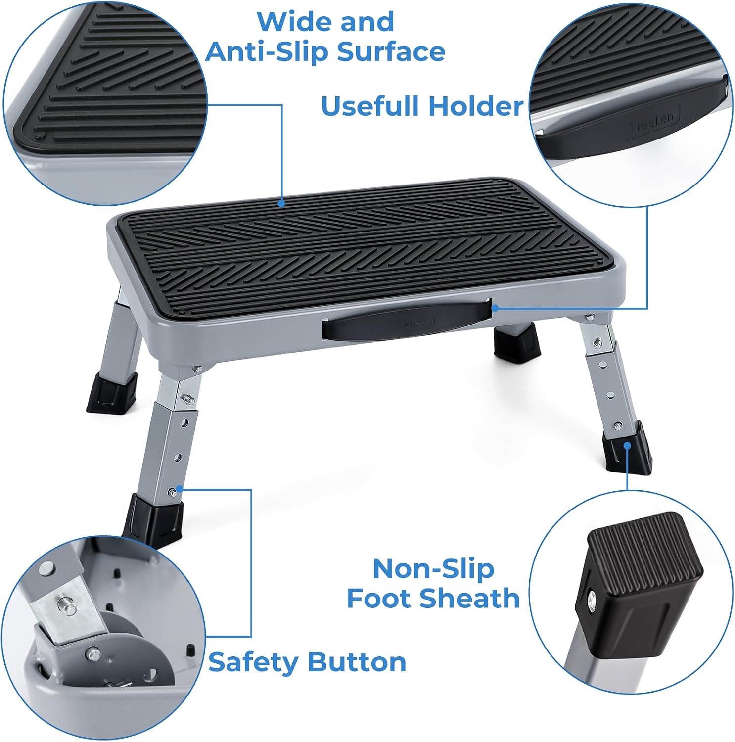 Height-Adjustable 7"- 9" Folding Step Stool with Non-Slip Platform 10" x 15" - Portable Step Ladder for Adults and Kids - Perfect for Office, Kitchen, Home - Sturdy - Supports up to 330 Lbs