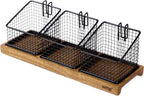 HTB Tea Organizer for Tea Bags, Tea Bag Holder with Acacia Wood Stand and 3 Removable Metal Basket for Sugar Packets, Sweeteners, Creamers for Cabinet, Countertop