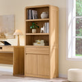 72" Tall Modern Bookshelf with Doors, 5-Tier Large Bookcase w/ Drawer, Wooden Storage Cabinet w/Adjustable Shelves, Versatile Book Shelf w/ Curved Profile Design for Living Room, Office, Natural Oak