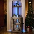 YITAHOME Corner Wine Cabinet with Power Outlets & LED Lights, Corner Bar Cabinet with Glass Holder, Liquor Bar Rack Cabinet for Living Room, Dining Room, Kitchen, Gray Oak