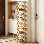 10 Tier Bamboo Shoe Rack, Foldable 10 Tier Bamboo Corner Shoe Rack,Small Shoe Rack for Hallways, Bedrooms, and Compact Spaces