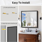 30x30 Square Black Mirror, Raised Metal Framed Bathroom Mirrors for Over Sink, Shatterproof Tempered Glass, Anti-Rust, Brushed Black Modern Vanity Mirrors for Bedroom, Living Room and Entryway