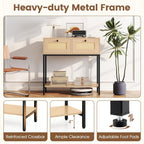 GOFLAME Rattan Console Table, Boho Entryway Table with 2 Drawers & Open Storage Shelf, Narrow Long Sofa Table with Metal Legs, Foyer Table Behind Couch Table for Living Room, Hallway, Natural
