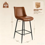 Counter Height Bar Stools Set of 3, FSC Certified Upholstered Faux Leather Barstools with Back, Metal Base, 27" Seat Height, Modern Upholstered Counter Stools for Kitchen Island,(Walnut Brown