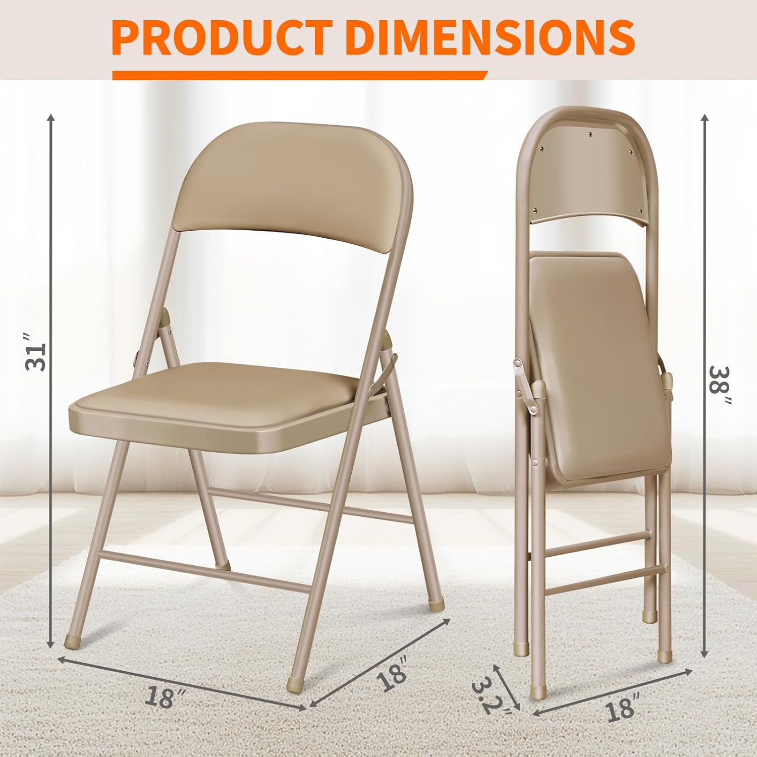 6 Pack Folding Chairs with Padded Seats, Portable Metal Folding Chairs, Vinyl White Padded Folding Chair for Home Party Office Event Outdoor Indoor (Brown, 6 Pack)