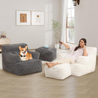 MOMCAYWEX Comfy Gaint Bean Bag Chair with Ottoman, Huge Bean Bag Armchair for Adults and Teens, Dark Grey