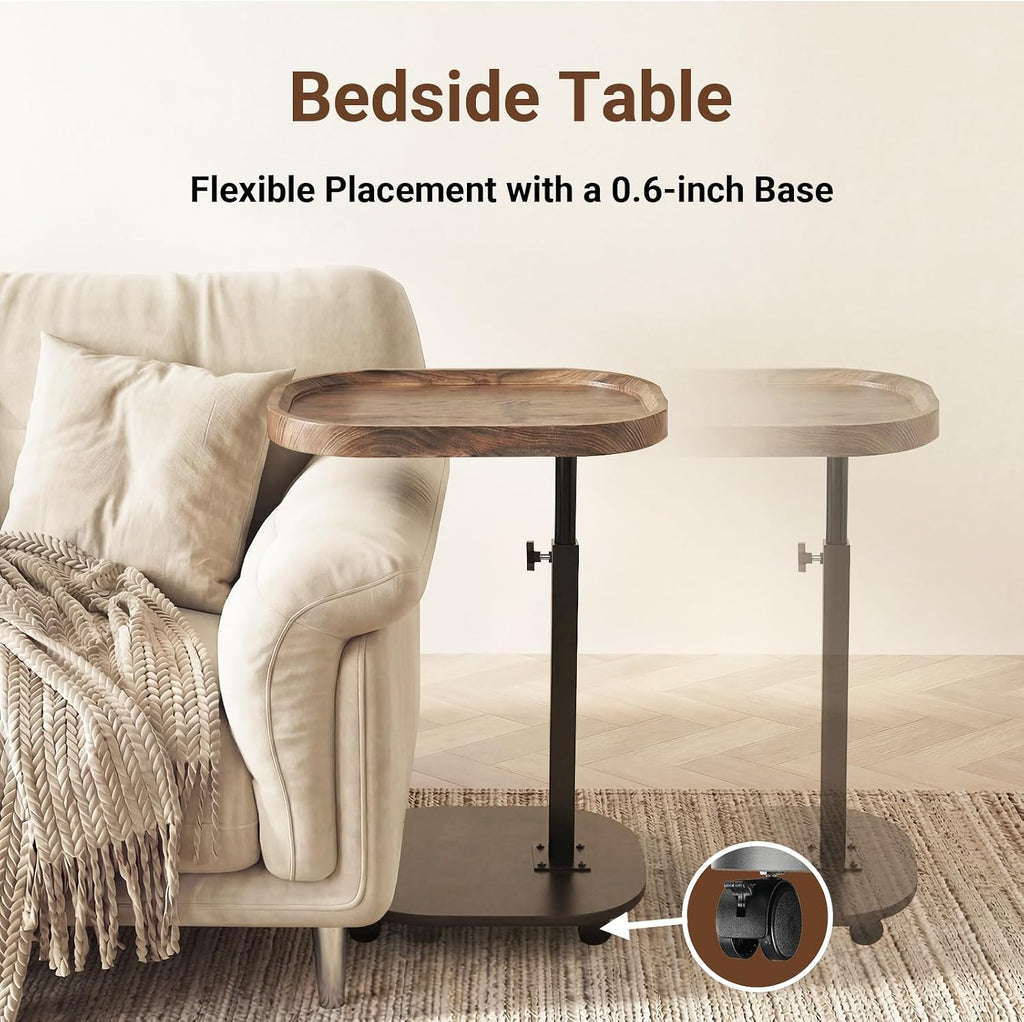 Adjustable Height TV Tray Table for Snack, Eating, Dinner or Laptop, 360°Rolling C Shaped End Table for Couch, Sofa, Chair, Bed, Perfect for Small Places, Livingroom, Bedroom