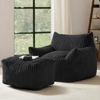 FanYi Bean Bag Chair for Adults with Armrests and Ottoman Comfy Beanbag Lounge Lazy Floor Sofa Accent Chair for Living Room, Bedroom & Dorm, Cozy Fluffy Single Cloud Mini Couch, Black