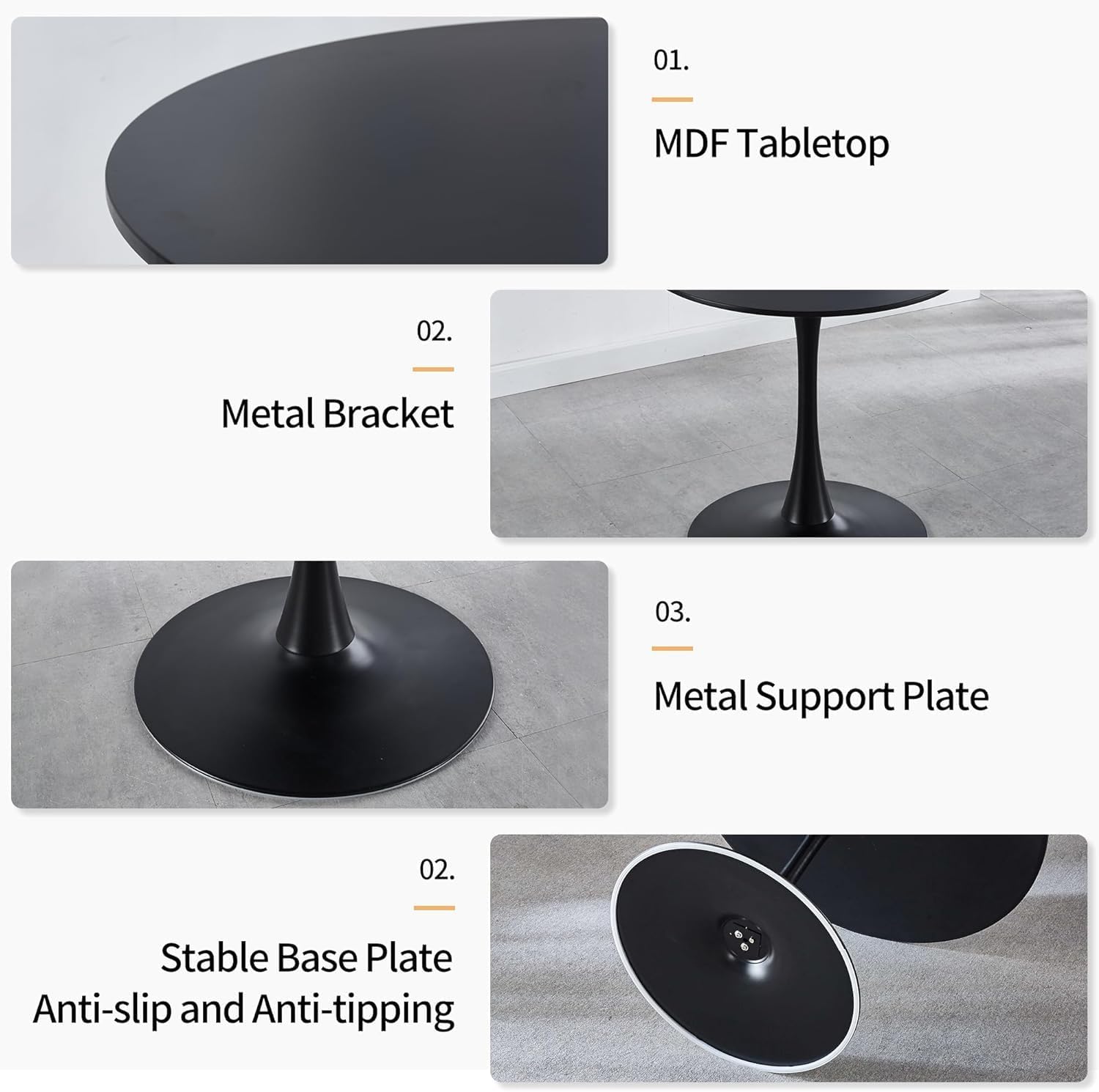 42 Inch Black Round Dining Table for 4-6 People,Mid-Century Black Tulip Table,Modern Kitchen Dining Table with MDF Table Top and Pedestal Base for Home and Kitchen