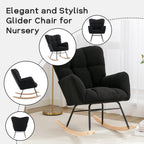 Modern Nursery Rocking Chair, Upholstered Glider Chair with High Backrest, Rocker Accent Armchair with Solid Wood Legs for Nursery Bedroom Living Room (Black Teddy)