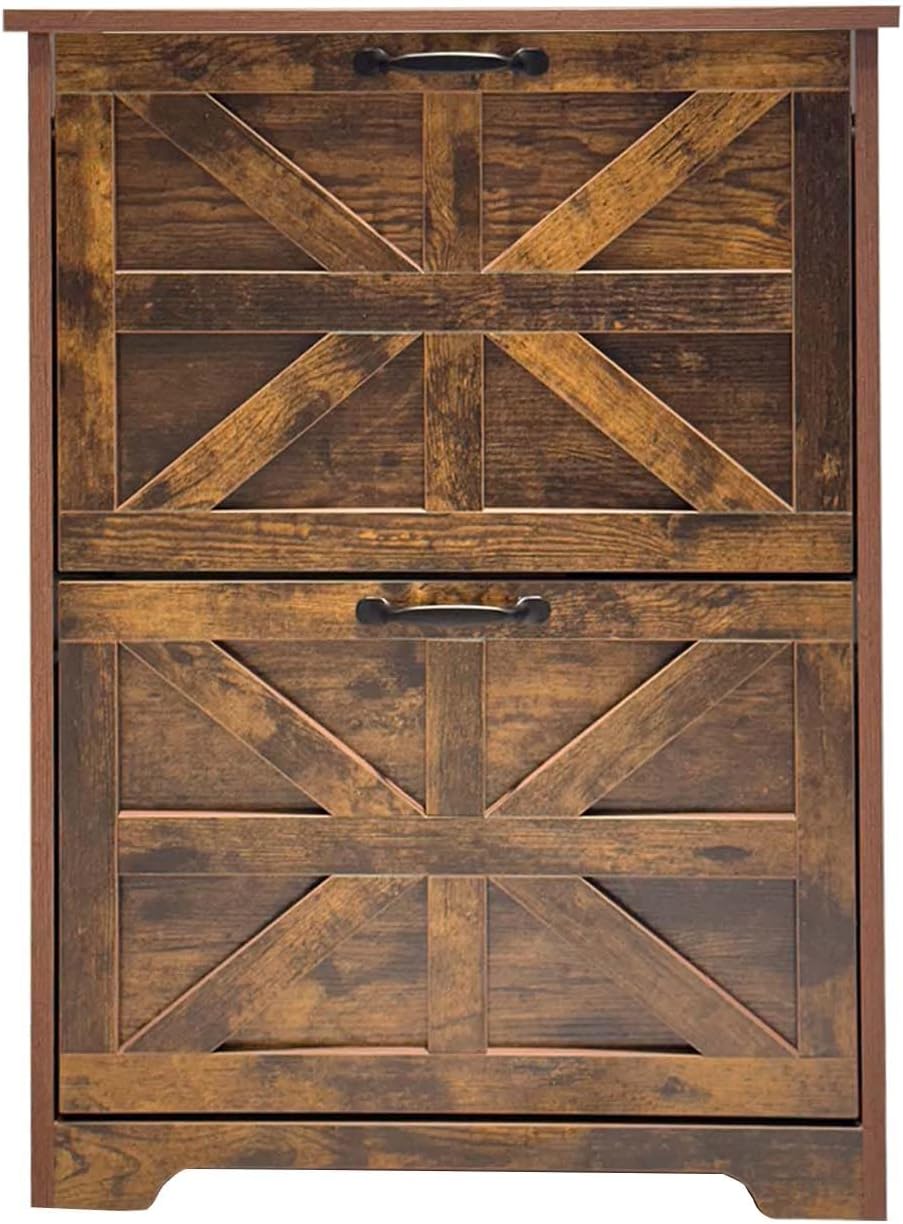 Shoe Cabinet with 2 Flip-Up Drawers, Adjustable Wooden Shoe Organizer with Shelf, Hidden Storage Cabinet for Entryway, Hallway, Living Room, Brown