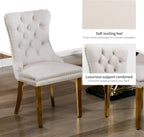 Velvet Dining Chairs Set of 4, Mid Century Tufted Dining Room Chairs with Nailhead Back Ring, Metal Legs, Modern Style for Kitchen, sillas de comedor (Beige, Golden Legs, 4 Pcs)