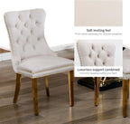 Velvet Dining Chairs Set of 6, Mid Century Tufted Dining Room Chairs with Nailhead Back Ring, Metal Legs, Modern Style for Kitchen, sillas de comedor (Beige, Golden Legs, 6 Pcs)