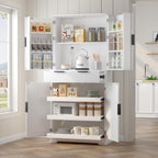 72" Tall Fluted Kitchen Pantry Cabinet with 3 Drawers 6 Adjustable Door Shelves Large Freestanding Storage Cupboard for Kitchen Bathroom Dining Room Office Entryway White