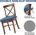 Shinnwa Chair Pads for Dining Chairs Set of 4, Non-Slip Kitchen Chair Cushions with Detachable Straps and Machine Washable Cover, 4 Pack, 17x16x2in, Blue