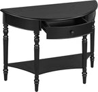 LUMISOL Rustic Console Table with Drawer and Shelf, Half Moon Sofa Table Behind Couch for Living Room, Farmhouse Accent Table for Entryway Hallway Foyer, Black