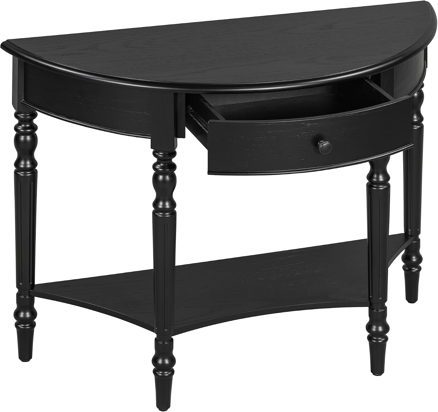 LUMISOL Rustic Console Table with Drawer and Shelf, Half Moon Sofa Table Behind Couch for Living Room, Farmhouse Accent Table for Entryway Hallway Foyer, Black