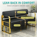 Waiting Room Bench with Backrest, Faux Leather Upholstered Reception Bench & Stainless Steel Frame - for Hair Salons, Offices, and Hotels