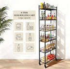 Utility Slim Storage Cart 6 Tier Narrow Metal Frame Carts | 6 Tier Narrow Kitchen Storage Cart,Laundry Room Carts, for Kitchen,DiningRoom,Living Room,Home Office,Classic Black