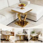 Asday White and Gold End Table for Living Room, Gold Modern End Table, 22 inch Luxury Square Side Table with Polished Geometric Base for Bedroom Home Office Balcony (1PCS)