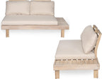 Merax 5 Piece Paito 8-Seaters Conversation Set, All-Weather Acacia Wood L-Shaped Sofa with Side Tables and 3-Seater Sofa Bed with Cushions,Outdoor Sectional Couch Set for Backyard, Light White+Sand