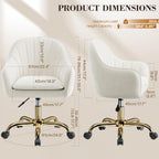Vanity Chair with Wheels, Adjustable Swivel Desk Chair, Velvet Home Office Makeup Chair with Gold Base, Beige