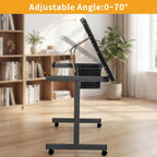 XEW Adjustable Drafting Table Desk Without Stool – Multi-Functional Art Desk for Adults, Drawing & Painting Table, Artist Desk & Drafting Table, Art Table, Tempered Glass Black C