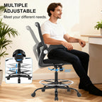 Drafting Chair, Ergonomic Tall Office Chair with Lumbar Support Standing Desk Stool with Flip-up Armrests Comfy High Office Desk Chair with Adjustable Foot Ring for Counter Height Desk, Black
