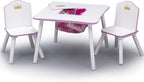 Delta Children Princess Crown Kids Wood Table and Chair Set with Storage - Greenguard Gold Certified, White/Pink