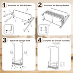 Coat Rack Freestanding with Wheels, 3-Tier Storage Garment Rack with Storage Basket, Rolling Organizer for Coats, Hats, Bags & Clothes, Coat Hanger Stand for Entryway Bedroom (H 66.9" x W 24)