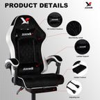Velvet Gaming Chair, Ergonomic High Back Racing Chair with Footrest, Spring Wide Cushion, Adjustable Headrest & Lumbar Support, 90-135° Recline, 360° Swivel, 300lbs for Home Office, White