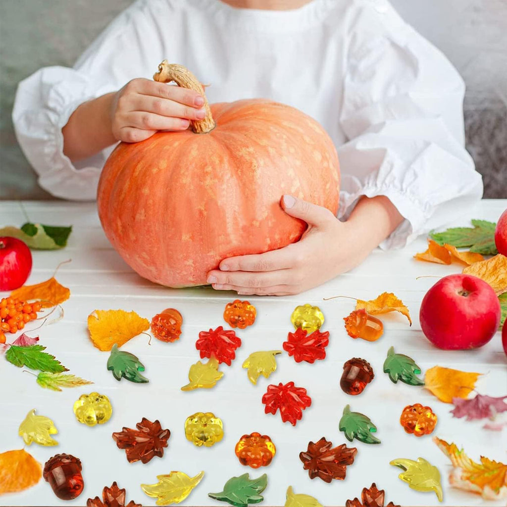 Jangostor 200 PCS Acrylic Leaves Mini Pumpkins Acorns Maple Leaves Acrylic Fall Decorations, Thanksgiving Table Scatter Fall Vase Filler Gems for DIY Crafts, Home, Thanksgiving and Autumn Decoration