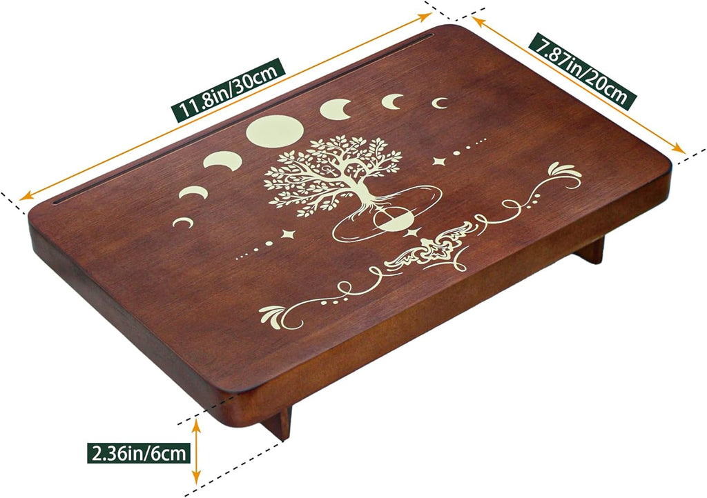 Tree of Life Altar Table with Tarot Card Holder, Small Wooden Meditation Table Aesthetic Alter, Witchcraft Supplies Witchy Home Decor, Wiccan Supplies and Tools, Pagan Altar Witch Decor